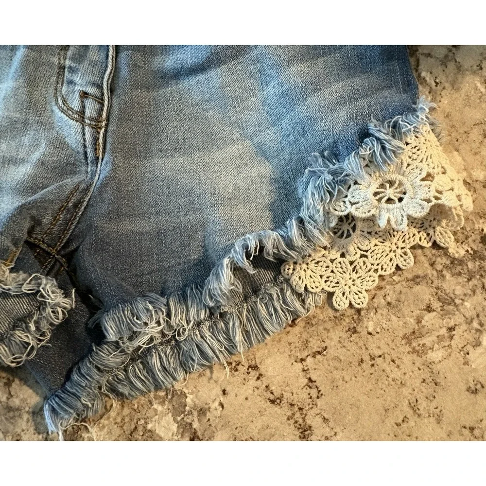 Vintage Y2k Mossimo High Rise Crochet Light Wash Denim Jean Booty‎ Shorts Size 4